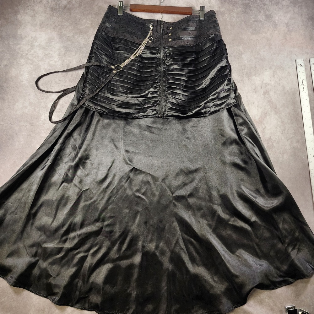 Charmian 2XL Goth Steampunk Corset Maxi Skirt Black Satin Chain Victorian